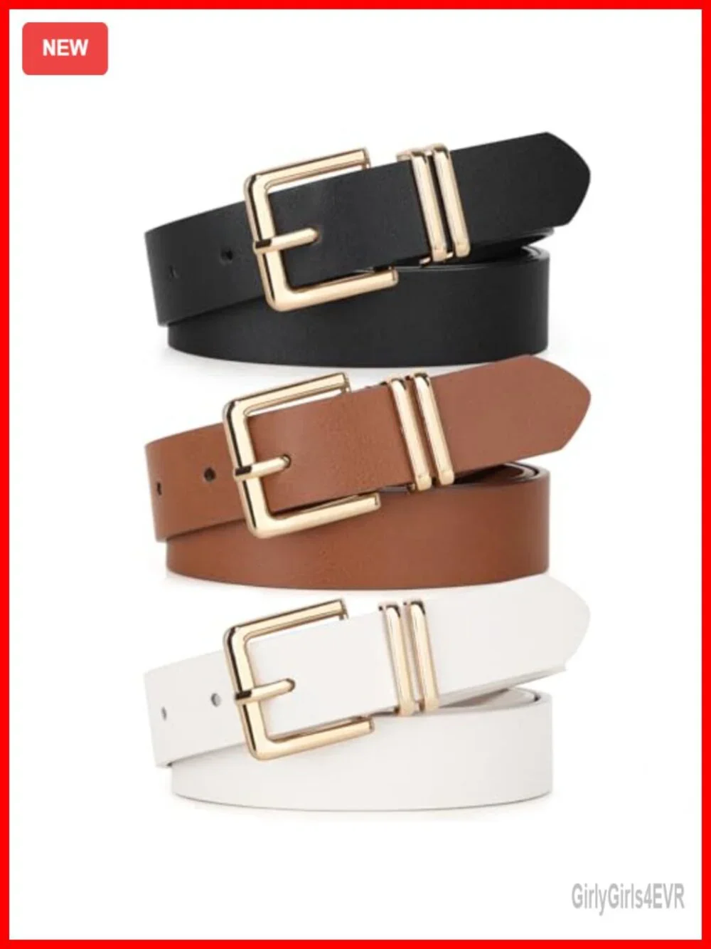 Women's 3 Pack Faux Leather Belts with Gold Buckle